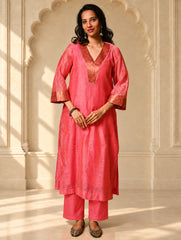 Light Festive. Soft Chanderi & Benarasi Brocade Long Kurta Set - Gulnaar, (2 pc set)