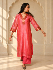 Light Festive. Soft Chanderi & Benarasi Brocade Long Kurta Set - Gulnaar, (2 pc set)