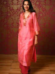 Light Festive. Soft Chanderi & Benarasi Brocade Long Kurta Set - Gulnaar, (2 pc set)