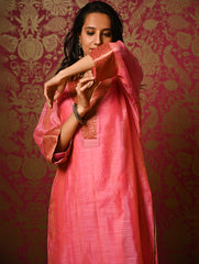 Light Festive. Soft Chanderi & Benarasi Brocade Long Kurta Set - Gulnaar, (2 pc set)
