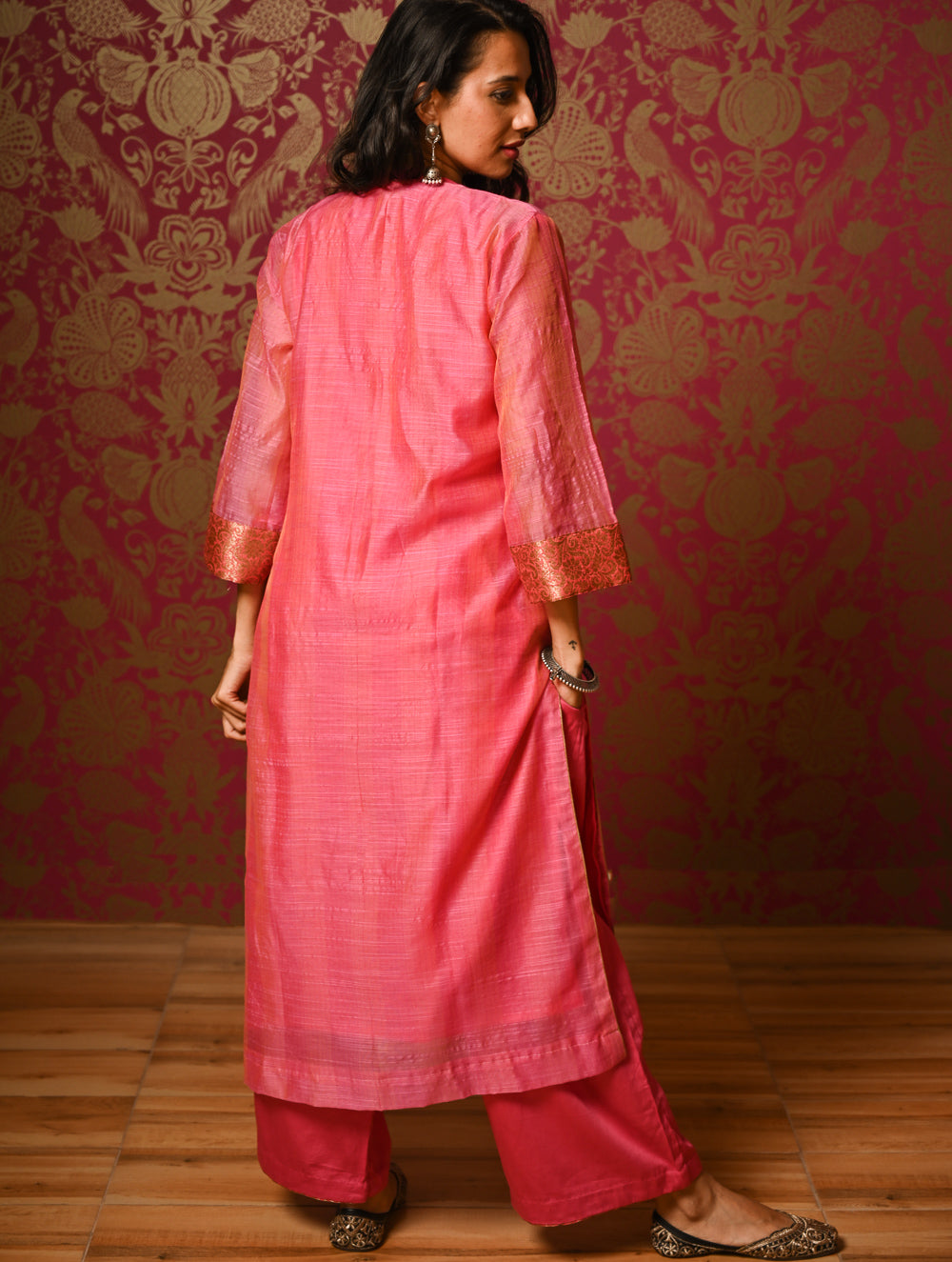 Light Festive. Soft Chanderi & Benarasi Brocade Long Kurta Set - Gulnaar, (2 pc set)