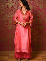 Light Festive. Soft Chanderi & Benarasi Brocade Long Kurta Set - Gulnaar, (2 pc set)