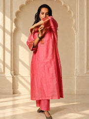 Light Festive. Soft Chanderi & Benarasi Brocade Long Kurta Set - Gulnaar, (2 pc set)