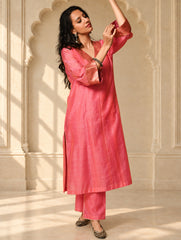 Light Festive. Soft Chanderi & Benarasi Brocade Long Kurta Set - Gulnaar, (2 pc set)