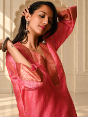 Light Festive. Soft Chanderi & Benarasi Brocade Long Kurta Set - Gulnaar, (2 pc set)
