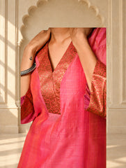 Light Festive. Soft Chanderi & Benarasi Brocade Long Kurta Set - Gulnaar, (2 pc set)