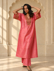 Light Festive. Soft Chanderi & Benarasi Brocade Long Kurta Set - Gulnaar, (2 pc set)