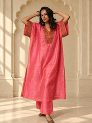 Light Festive. Soft Chanderi & Benarasi Brocade Long Kurta Set - Gulnaar, (2 pc set)
