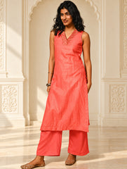 Light Festive. Cotton Zari Checks & Benarasi Brocade Long Kurta Set - Gulnaaz, (2 pc set)