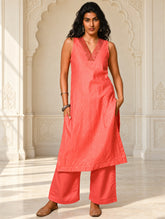 Light Festive. Cotton Zari Checks & Benarasi Brocade Long Kurta Set - Gulnaaz, (2 pc set)
