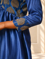 Regal Elegance. Chanderi Long Dress / Kurta Set - Neela Paan, (2 pc set)