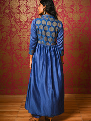 Regal Elegance. Chanderi Long Dress / Kurta Set - Neela Paan, (2 pc set)