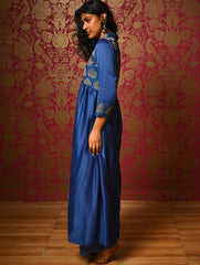 Regal Elegance. Chanderi Long Dress / Kurta Set - Neela Paan, (2 pc set)