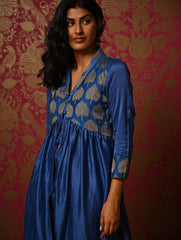 Regal Elegance. Chanderi Long Dress / Kurta Set - Neela Paan, (2 pc set)