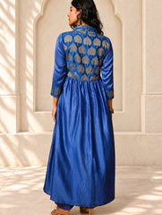 Regal Elegance. Chanderi Long Dress / Kurta Set - Neela Paan, (2 pc set)