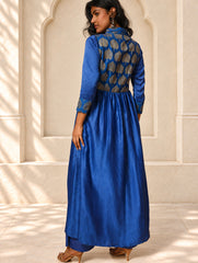 Regal Elegance. Chanderi Long Dress / Kurta Set - Neela Paan, (2 pc set)