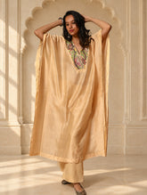 Regal Elegance. Hand Embroidered Kantha Chanderi Kaftan Kurta Set - Bahaar, (2 pc set)