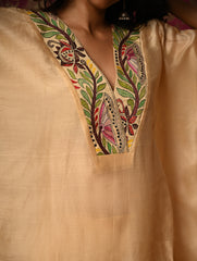 Regal Elegance. Hand Embroidered Kantha Chanderi Kaftan Kurta Set - Bahaar, (2 pc set)