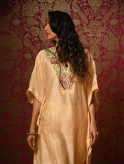 Regal Elegance. Hand Embroidered Kantha Chanderi Kaftan Kurta Set - Bahaar, (2 pc set)