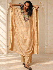Regal Elegance. Hand Embroidered Kantha Chanderi Kaftan Kurta Set - Bahaar, (2 pc set)