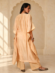 Regal Elegance. Hand Embroidered Kantha Chanderi Kaftan Kurta Set - Bahaar, (2 pc set)