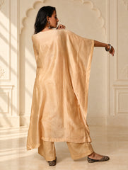 Regal Elegance. Hand Embroidered Kantha Chanderi Kaftan Kurta Set - Bahaar, (2 pc set)