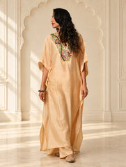 Regal Elegance. Hand Embroidered Kantha Chanderi Kaftan Kurta Set - Bahaar, (2 pc set)