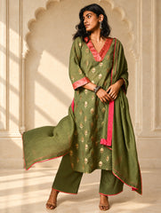 Light Festive. Soft Benarasi Kurta Set - Forest Flora ( 3 pc set)