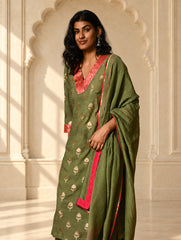 Light Festive. Soft Benarasi Kurta Set - Forest Flora ( 3 pc set)