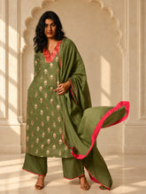 Light Festive. Soft Benarasi Kurta Set - Forest Flora ( 3 pc set)