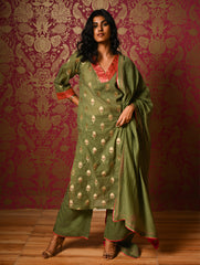 Light Festive. Soft Benarasi Kurta Set - Forest Flora ( 3 pc set)