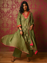 Light Festive. Soft Benarasi Kurta Set - Forest Flora ( 3 pc set)