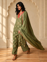 Light Festive. Soft Benarasi Kurta Set - Forest Flora ( 3 pc set)