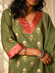 Light Festive. Soft Benarasi Kurta Set - Forest Flora ( 3 pc set)