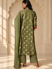 Light Festive. Soft Benarasi Kurta Set - Forest Flora ( 3 pc set)