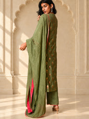 Light Festive. Soft Benarasi Kurta Set - Forest Flora ( 3 pc set)