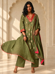 Light Festive. Soft Benarasi Kurta Set - Forest Flora ( 3 pc set)