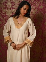Light Festive. Elegant Kerala Kasavu Kurta Set - Golden Cream (2 pc set)