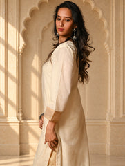 Light Festive. Elegant Kerala Kasavu Kurta Set - Golden Cream (2 pc set)