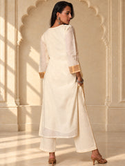Light Festive. Elegant Kerala Kasavu Kurta Set - Golden Cream (2 pc set)