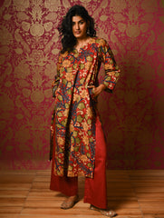 Exclusive, Authentic Kalamkari Cotton Loose Fit Kurta Set - Red Flora (2 pc set)