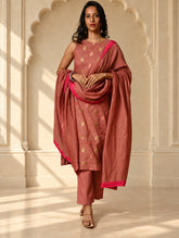 Light Festive. Soft Benarasi Kurta Set - Rose Petals ( 3 pc set)