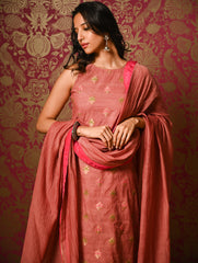 Light Festive. Soft Benarasi Kurta Set - Rose Petals ( 3 pc set)