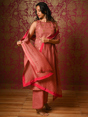 Light Festive. Soft Benarasi Kurta Set - Rose Petals ( 3 pc set)