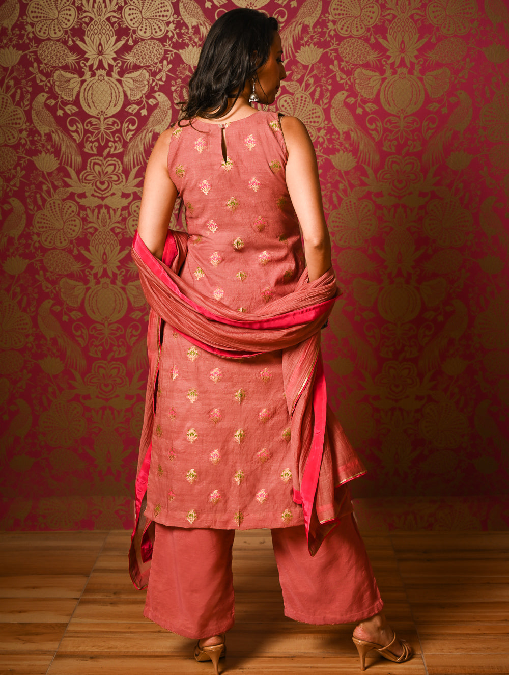 Light Festive. Soft Benarasi Kurta Set - Rose Petals ( 3 pc set)