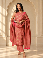 Light Festive. Soft Benarasi Kurta Set - Rose Petals ( 3 pc set)