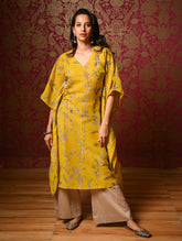 Exclusive, Authentic Kalamkari Silk Viscose Blend Kaftan Kurta Set - Bamboo Stems (2 pc set)