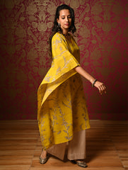 Exclusive, Authentic Kalamkari Silk Viscose Blend Kaftan Kurta Set - Bamboo Stems (2 pc set)