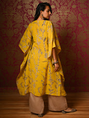 Exclusive, Authentic Kalamkari Silk Viscose Blend Kaftan Kurta Set - Bamboo Stems (2 pc set)