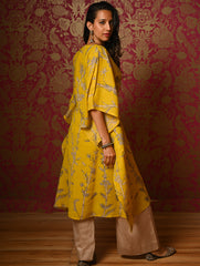 Exclusive, Authentic Kalamkari Silk Viscose Blend Kaftan Kurta Set - Bamboo Stems (2 pc set)